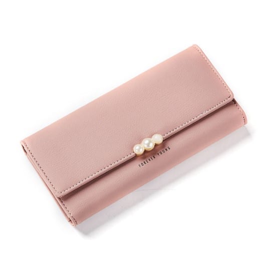 Pearl Buckle Leather Wallet
