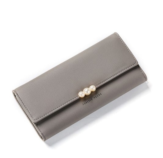Pearl Buckle Leather Wallet