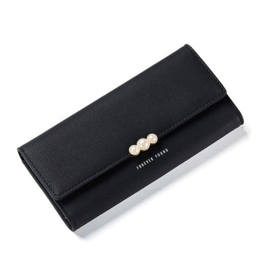 Pearl Buckle Leather Wallet