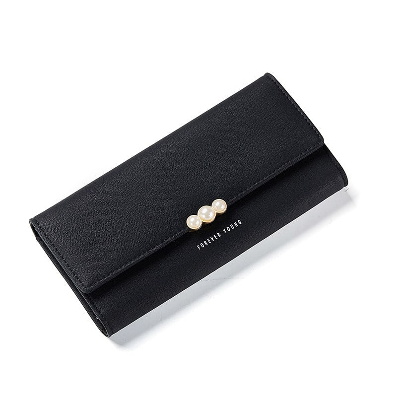 Pearl Buckle Leather Wallet