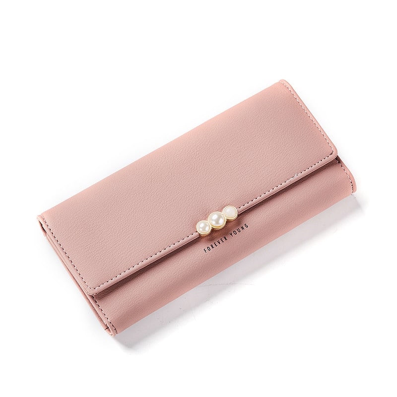 Pearl Buckle Leather Wallet