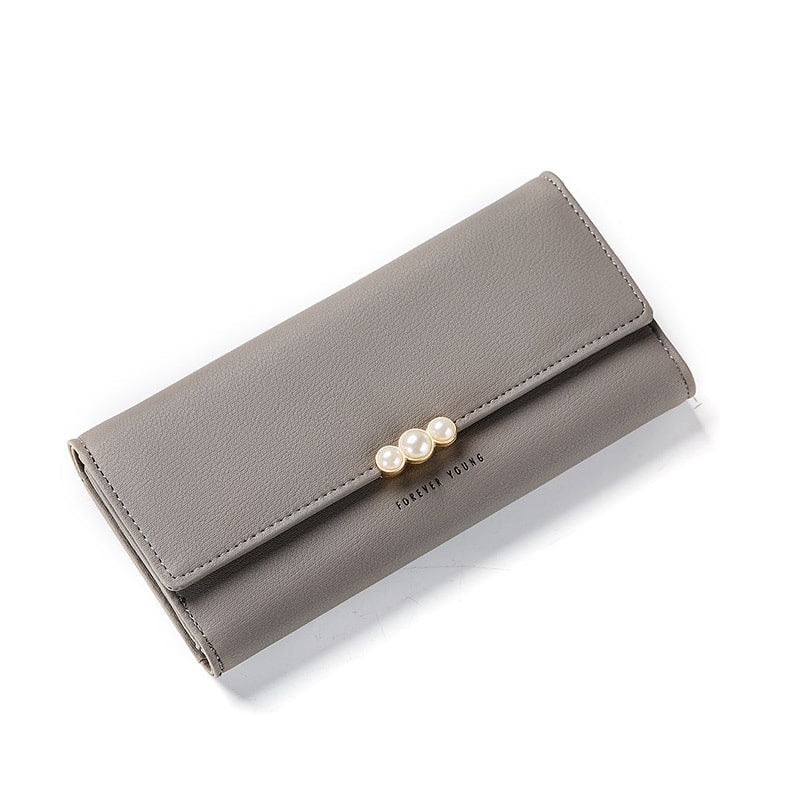 Pearl Buckle Leather Wallet