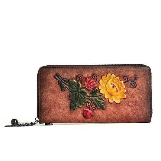 Floral Embroidered Leather Wallet