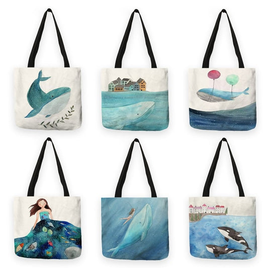 Whale Print Tote Bag