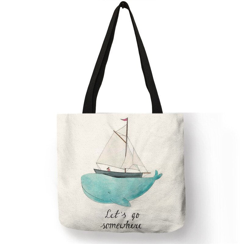 Whale Print Tote Bag