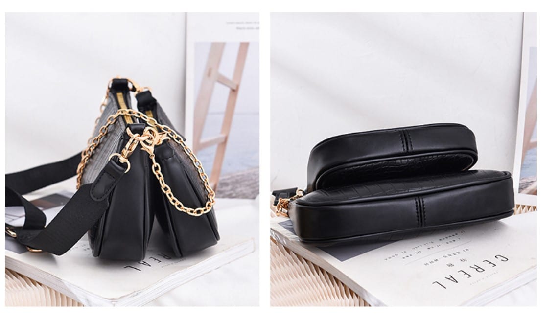 Crocodile Skin Embellished Shoulder Bag with Wallet