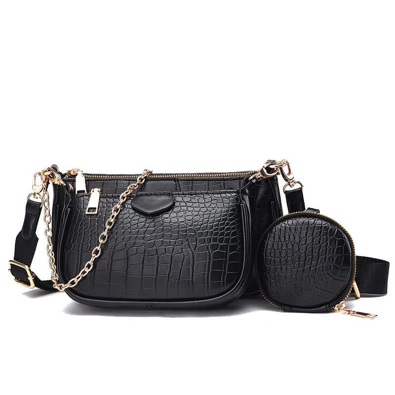 Crocodile Skin Embellished Shoulder Bag with Wallet