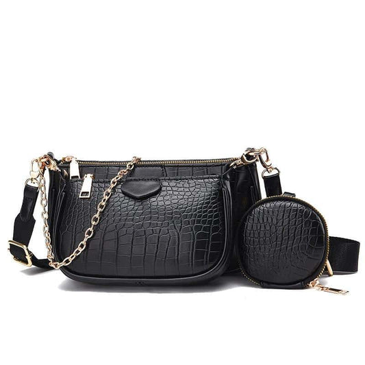 Crocodile Skin Embellished Shoulder Bag with Wallet