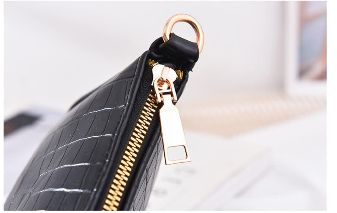 Crocodile Skin Embellished Shoulder Bag with Wallet