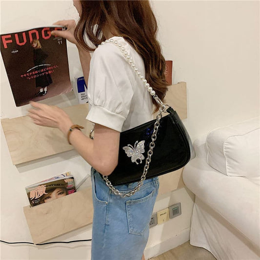 Vintage Butterfly Printed Chain Shoulder Bag for Women