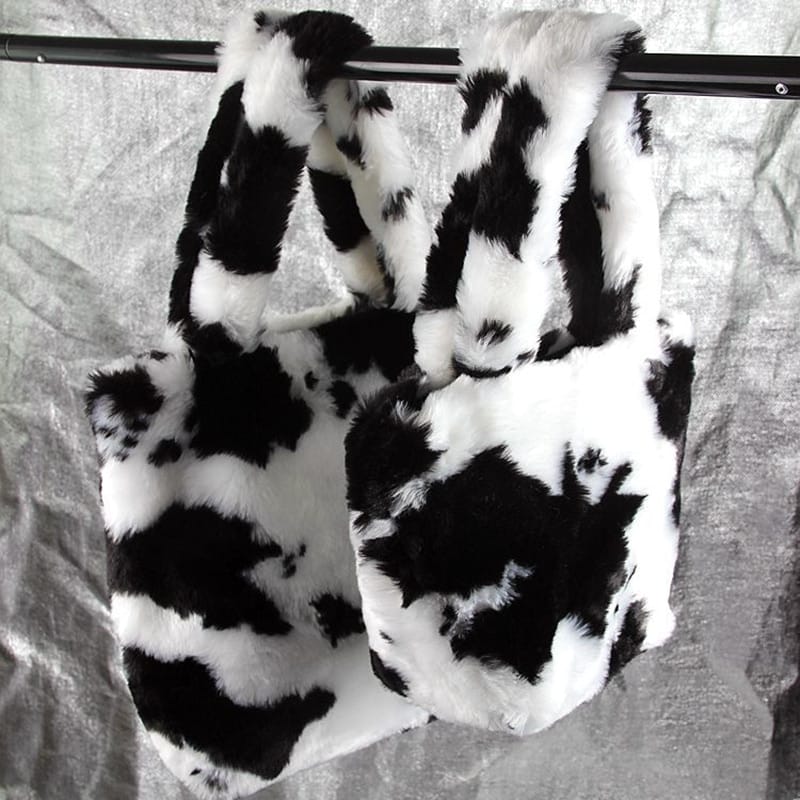 Black and White Plush Tote Bag