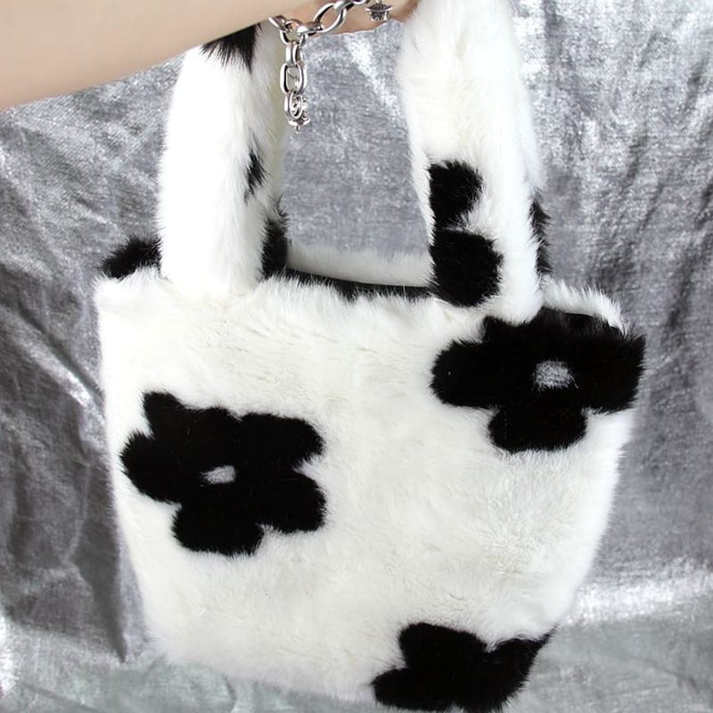 Black and White Plush Tote Bag