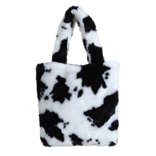 Black and White Plush Tote Bag