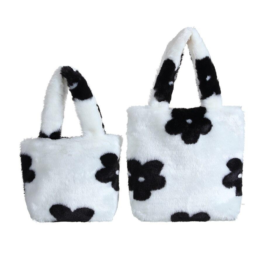 Black and White Plush Tote Bag