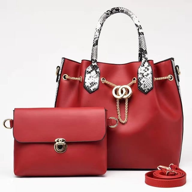Metal Chain Leather Bag Set