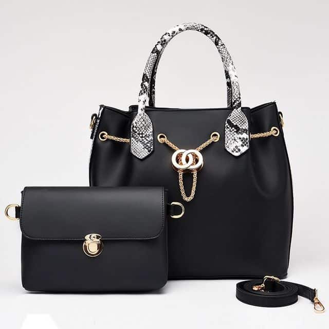 Metal Chain Leather Bag Set