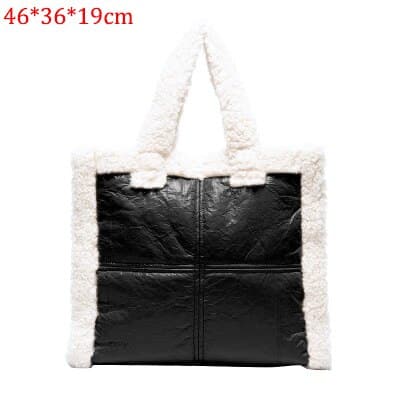 Lambswool PU Patchwork Large Tote Bag