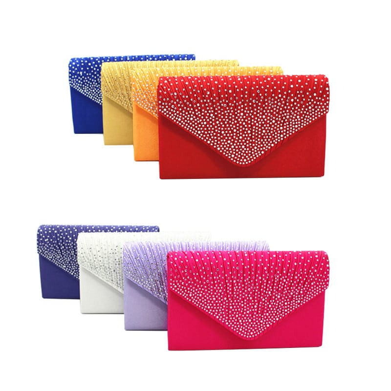 Fashion Satin Evening Bags for Women - Luxury Diamond and Chain Embellished Bag