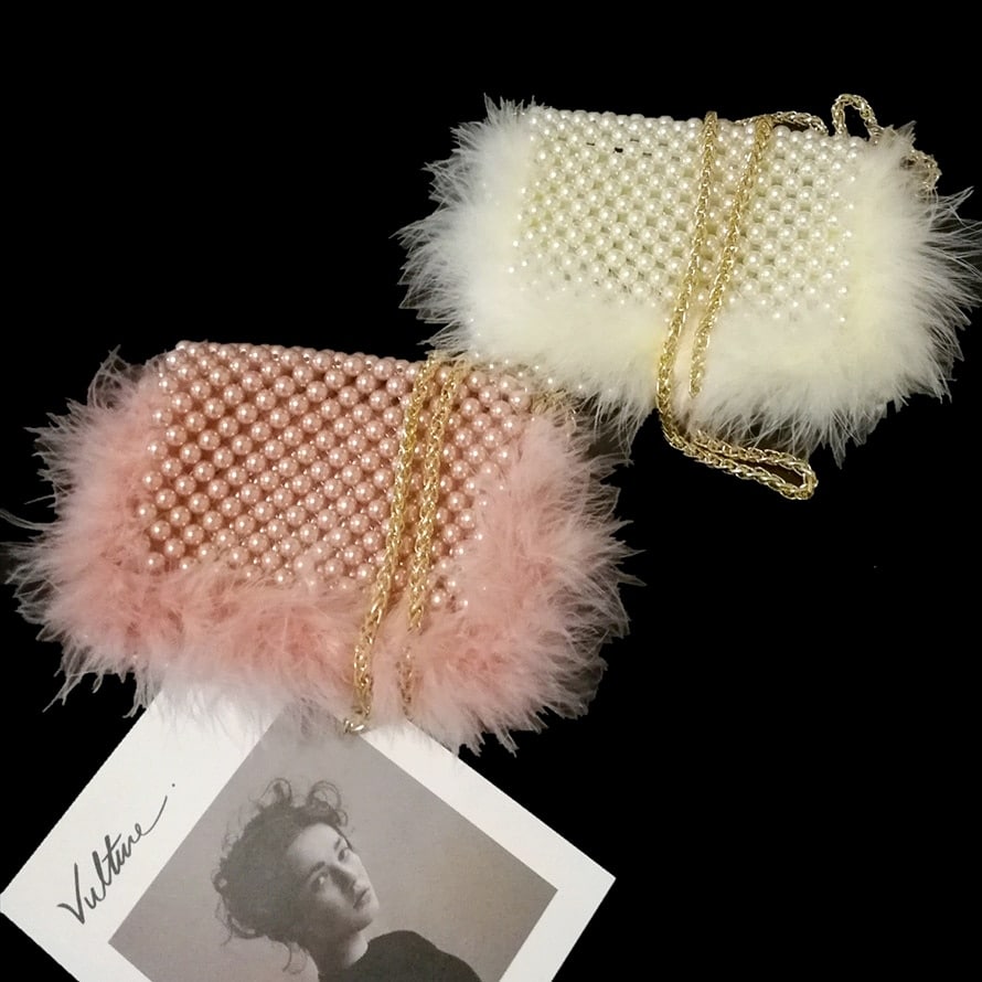 Elegant Faux Fur Pearl Evening Clutch Bag