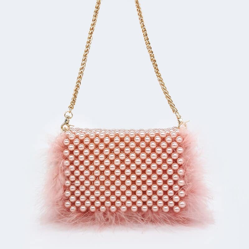Elegant Faux Fur Pearl Evening Clutch Bag