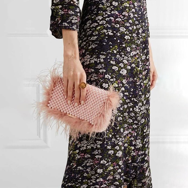 Elegant Faux Fur Pearl Evening Clutch Bag