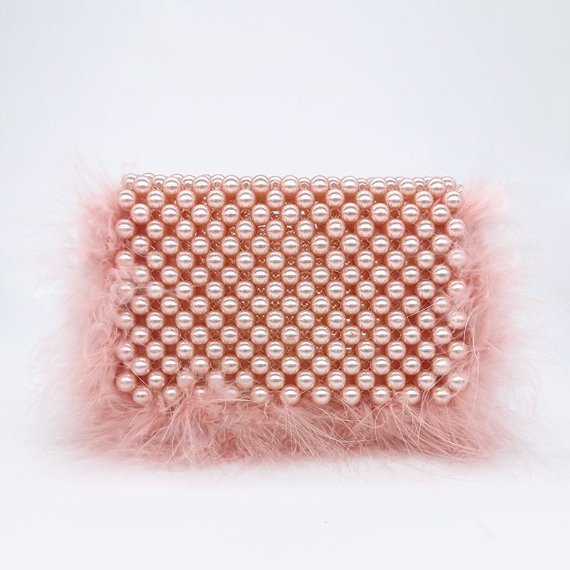 Elegant Faux Fur Pearl Evening Clutch Bag