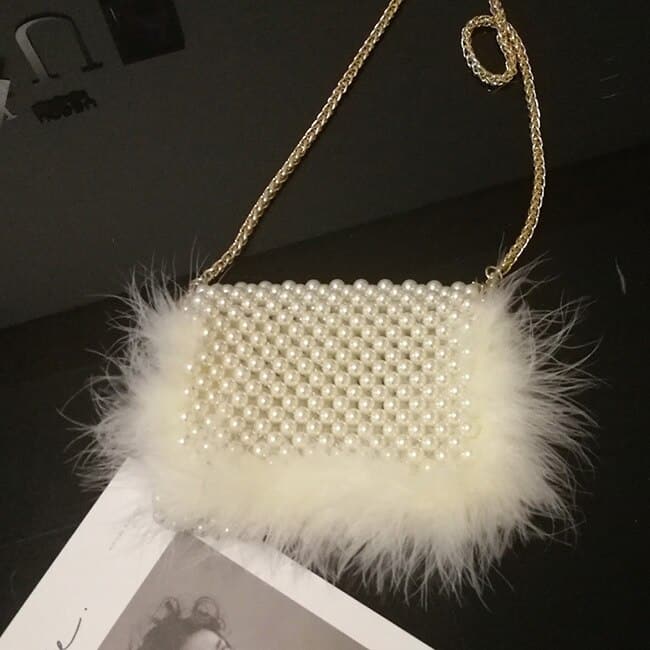 Elegant Faux Fur Pearl Evening Clutch Bag