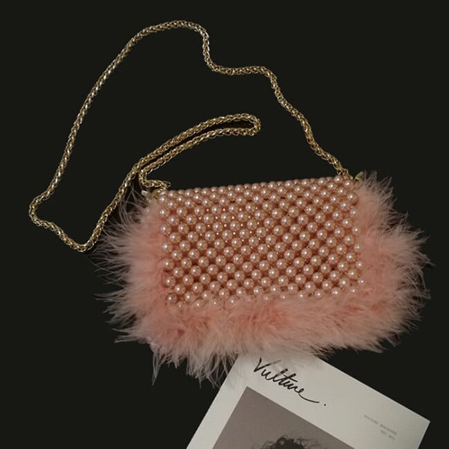 Elegant Faux Fur Pearl Evening Clutch Bag