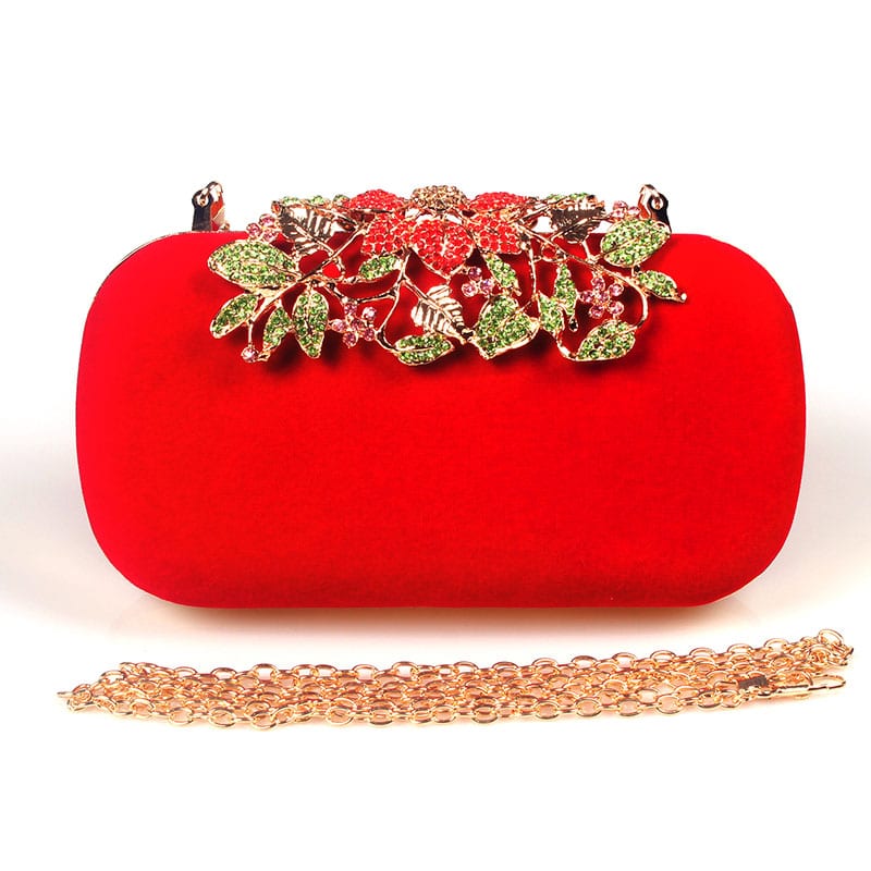 Floral Buckle Velour Evening Bag