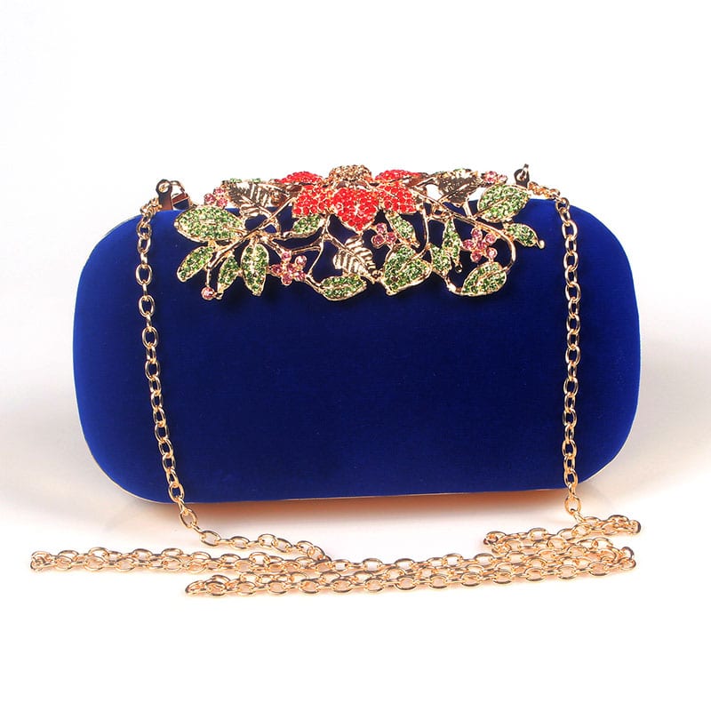 Floral Buckle Velour Evening Bag