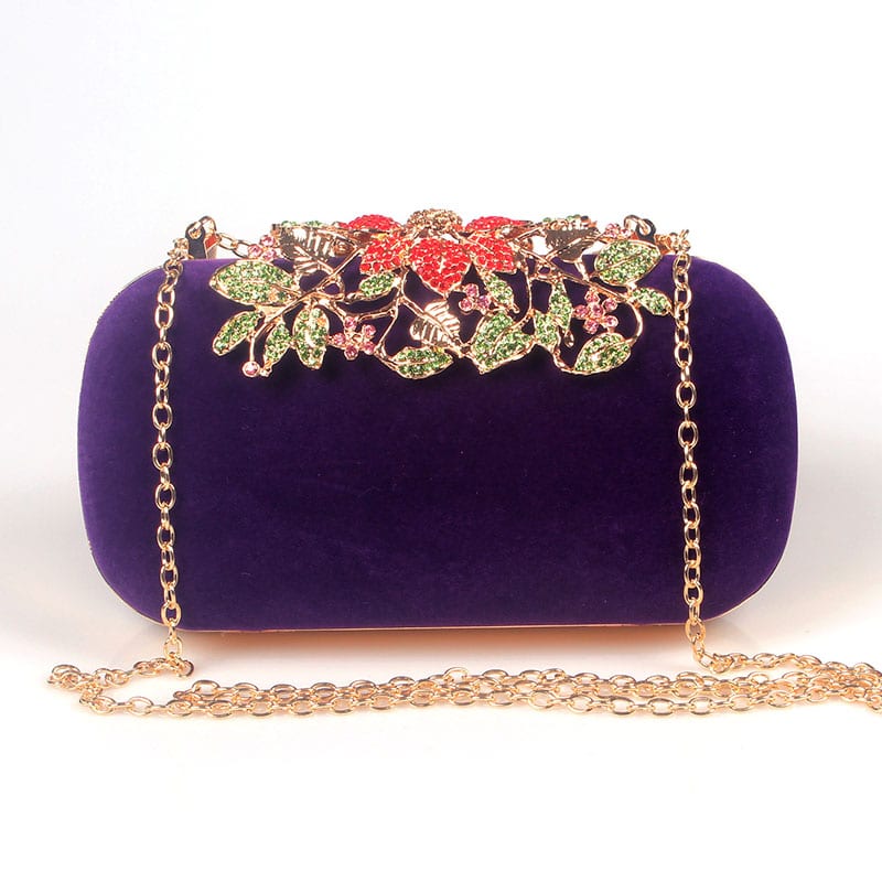 Floral Buckle Velour Evening Bag