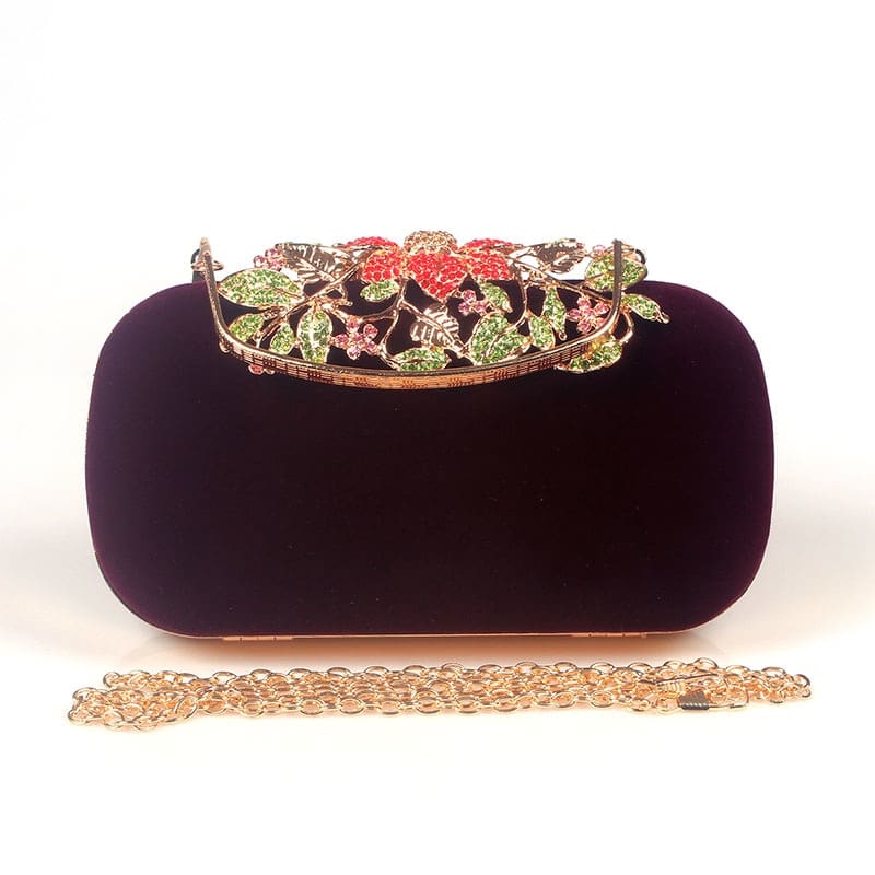Floral Buckle Velour Evening Bag