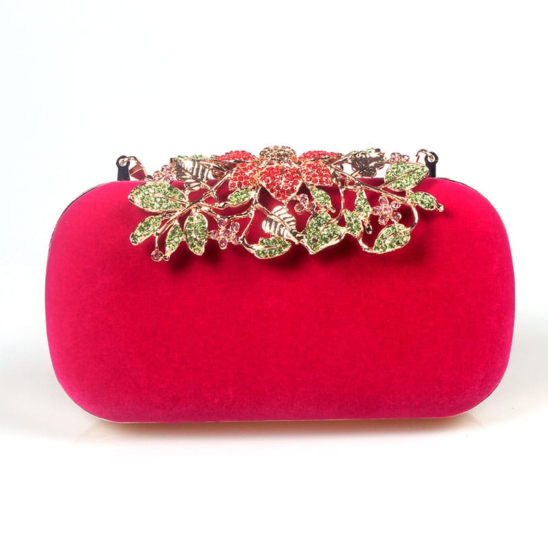 Floral Buckle Velour Evening Bag