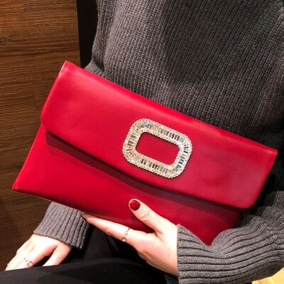 Luxury Diamond Decorated Red / Black Clutch Bag