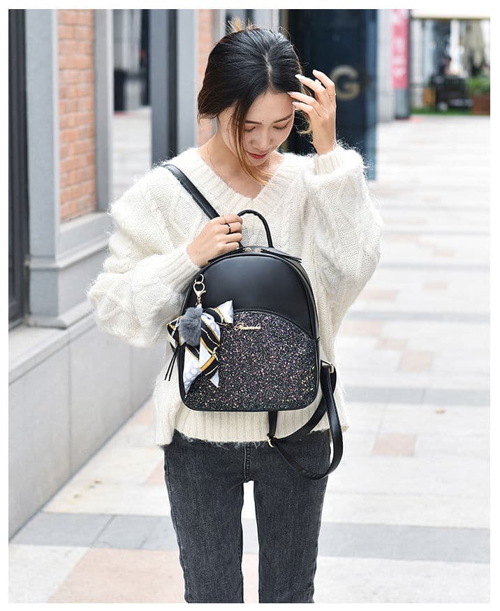Glittering Backpack with Bow