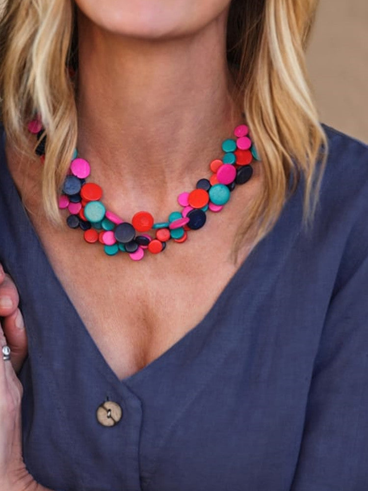 V Neck Linen Button-Down Midi Dress with Pocket In Navy