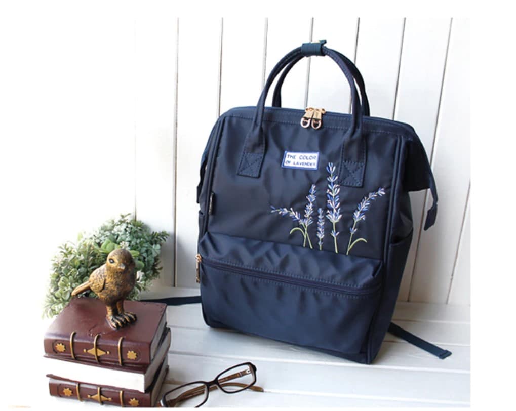 Lavender Embroidery Travel Backpack