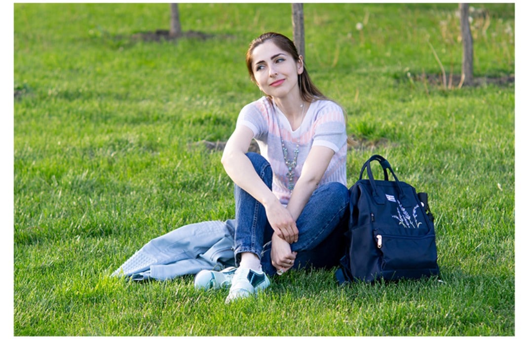 Lavender Embroidery Travel Backpack