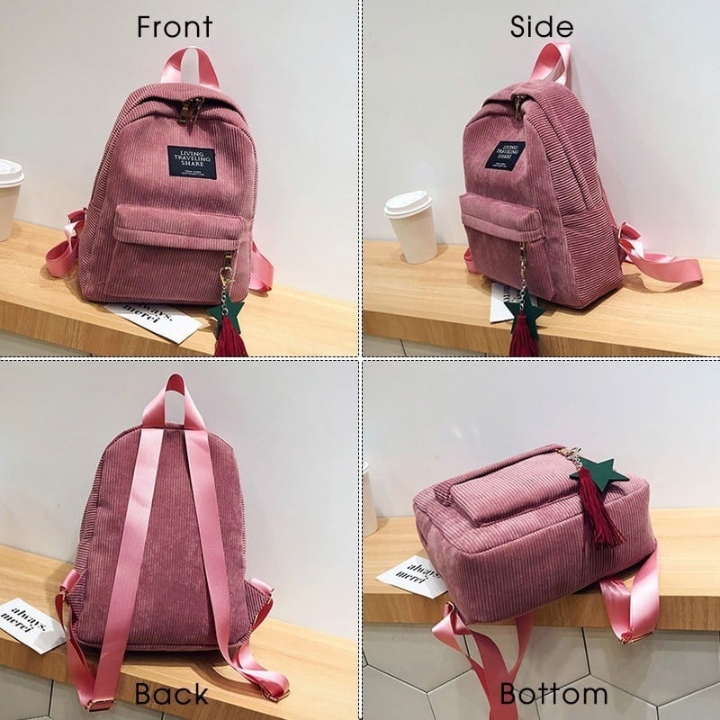 Corduroy Backpack with Tassel