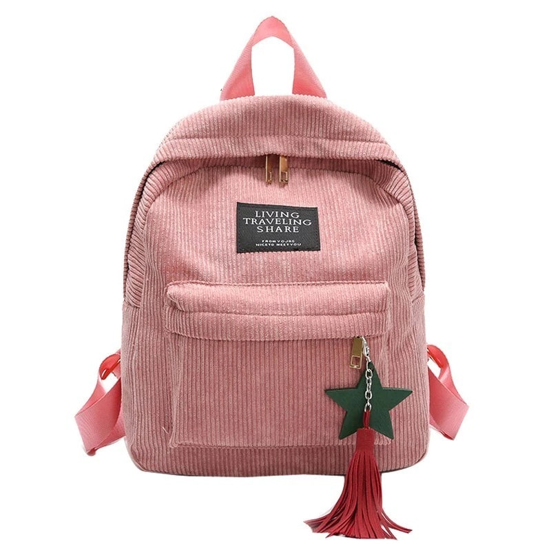 Corduroy Backpack with Tassel