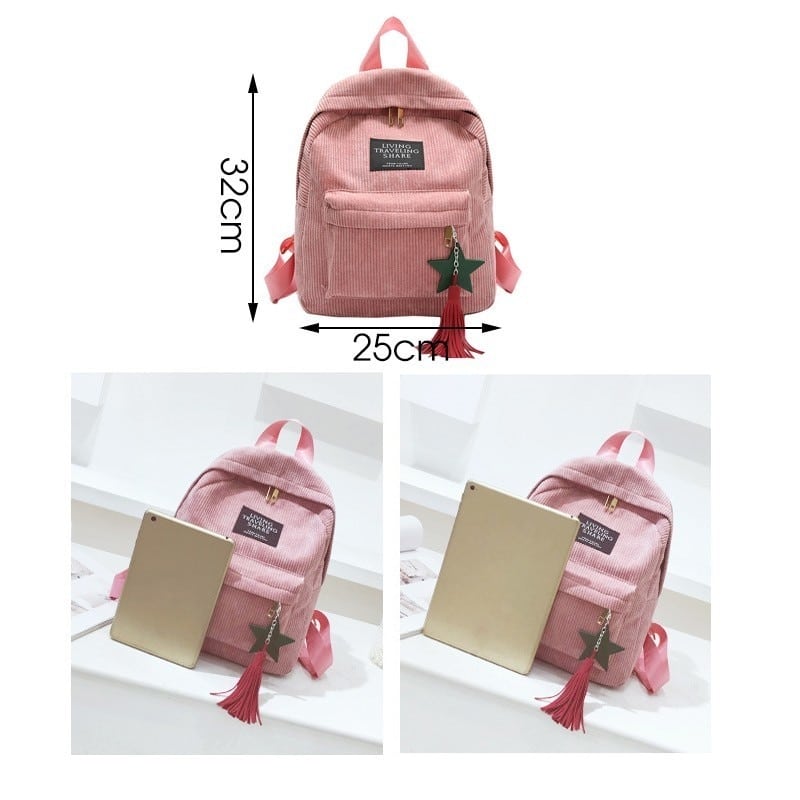 Corduroy Backpack with Tassel
