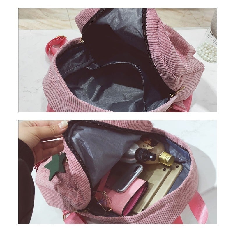 Corduroy Backpack with Tassel