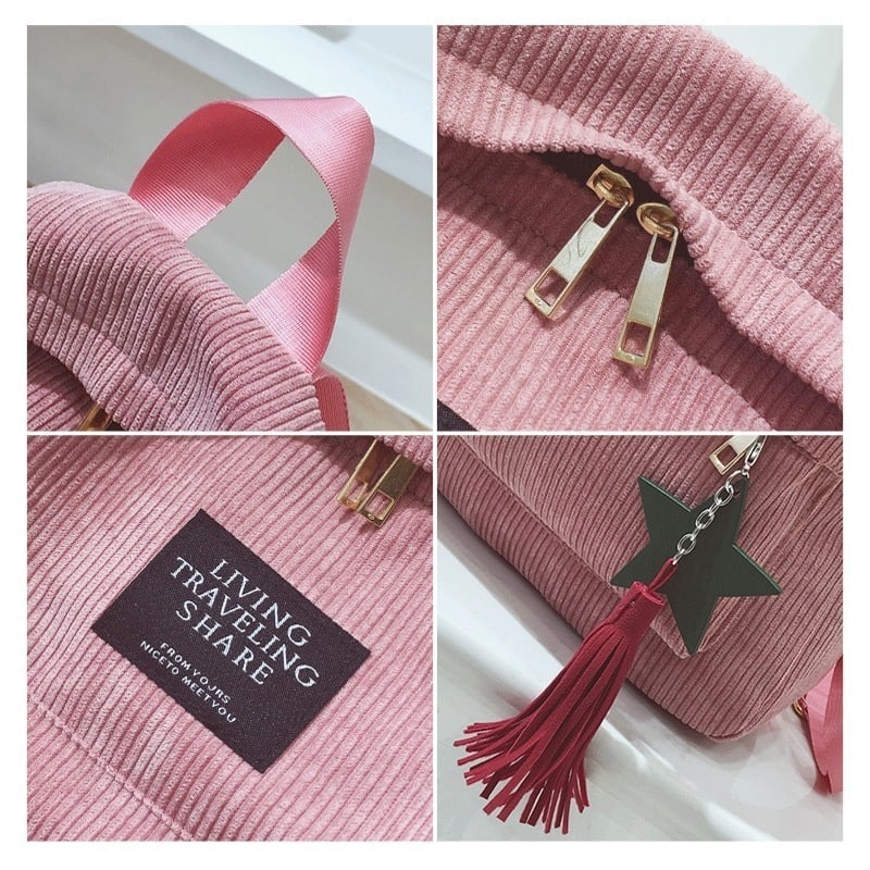 Corduroy Backpack with Tassel