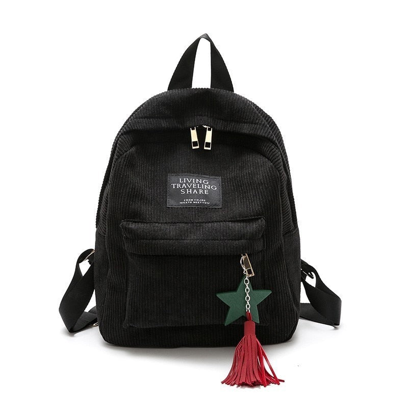 Corduroy Backpack with Tassel