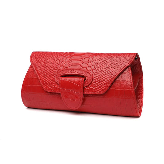 Genuine Leather Clutch Bag with Crocodile Pattern