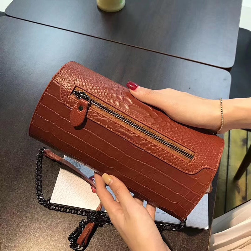 Genuine Leather Clutch Bag with Crocodile Pattern