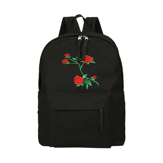 Rose Embroidered Canvas Backpack