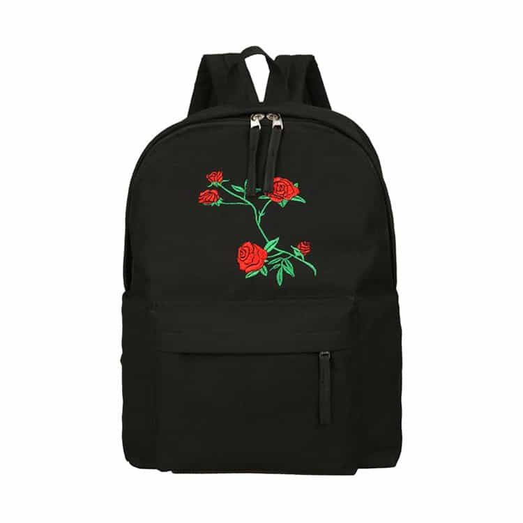 Rose Embroidered Canvas Backpack