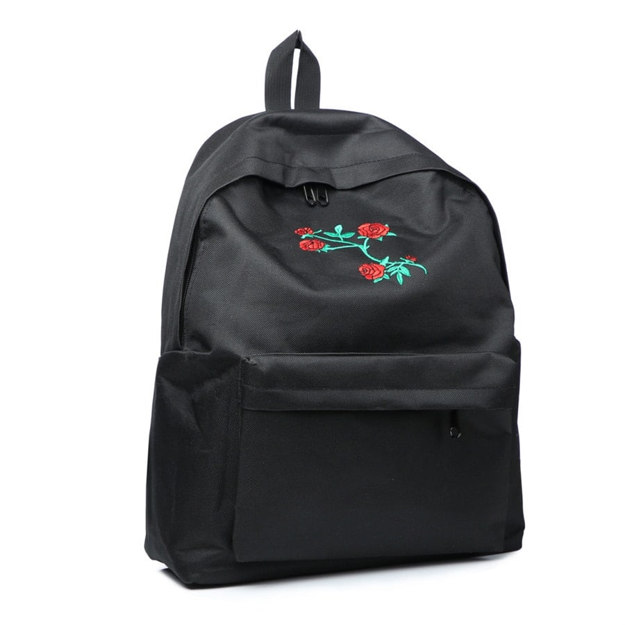 Rose Embroidered Canvas Backpack