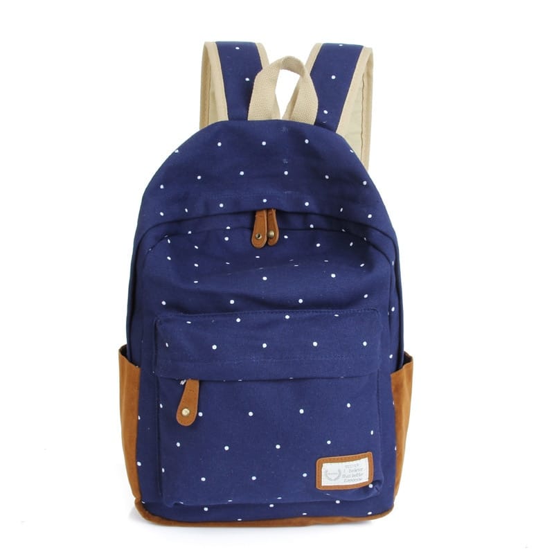 Casual Canvas Backpack with Polka Dot Print